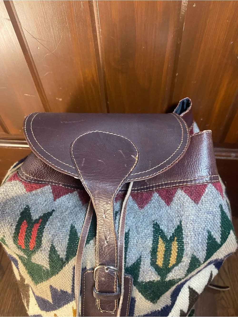 Unique Handmade Colorful Bag Backpack From Ecuador 60% Wool 40% Leather